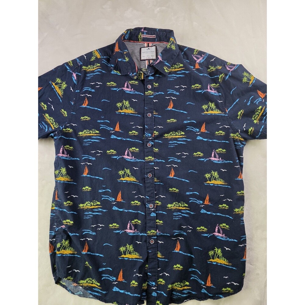 Denim & Flower Mens Large Ricky Singh Blue Slim Fit Button Up Shirt